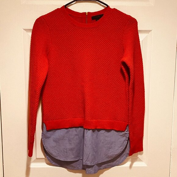 J. Crew Red Textured Knit 100% Wool Crew Neck Shirt-Tail Sweater Size XXS - Picture 1 of 6